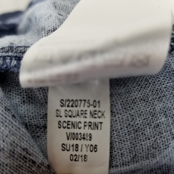 Romper Linen Smocked Wide Leg Cropped Pockets Blue Jumpsuit Scenic Print - Picture 4 of 13